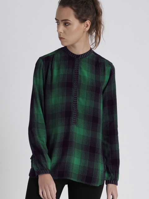 

Chemistry Women Green & Black Regular Fit Checked Casual Shirt