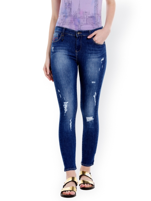 

SPYKAR Women Blue Skinny Fit Mid-Rise Highly Distressed Jeans
