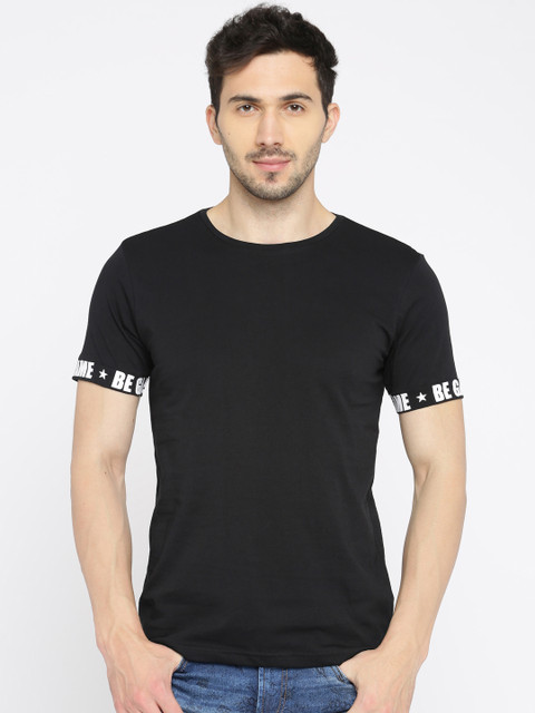 

SF JEANS by Pantaloons Men Black Solid Round Neck T-shirt