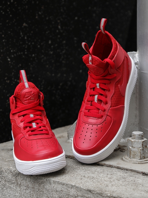 

Nike Men Red Solid Leather Mid-Top Sneakers