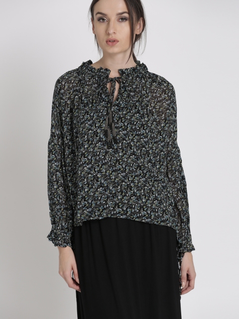 

Chemistry Women Black Printed Semi-Sheer Top