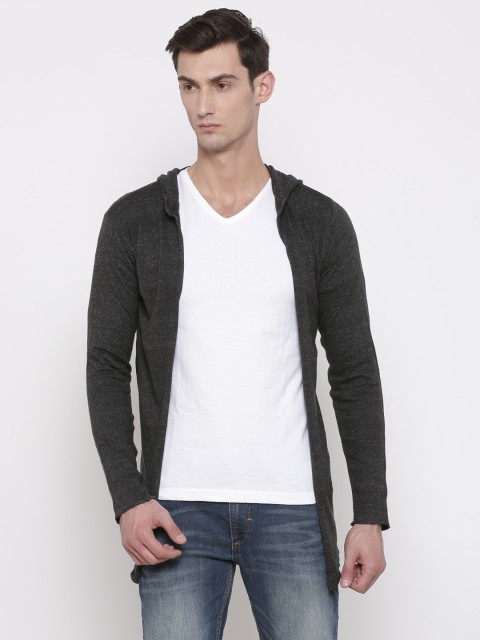 

Jack & Jones Men Charcoal Grey Melange Solid Front-Open Sweater