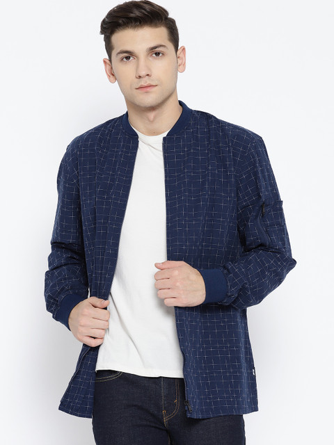 

Jack & Jones Men Navy Checked Tailored Jacket, Navy blue