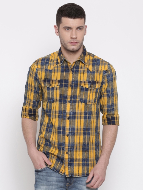

Jack & Jones Men Yellow & Blue Slim Fit Checked Casual Shirt