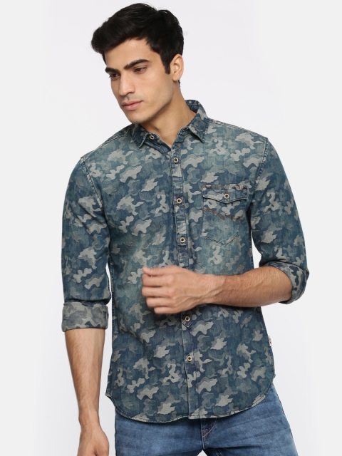 

Jack & Jones Men Blue & Grey Regular Fit Camouflage Printed Casual Shirt