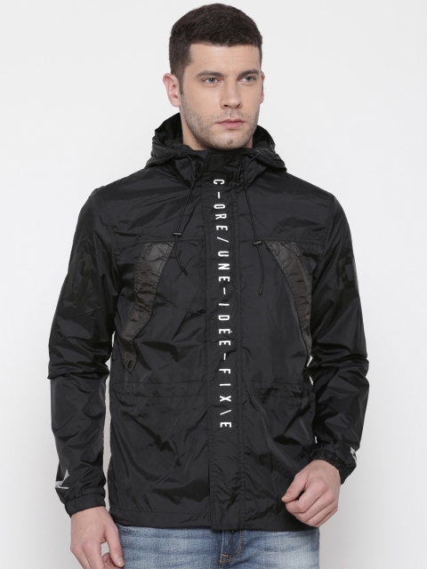 

Jack & Jones Men Black Solid Windcheater Hooded Sporty Jacket