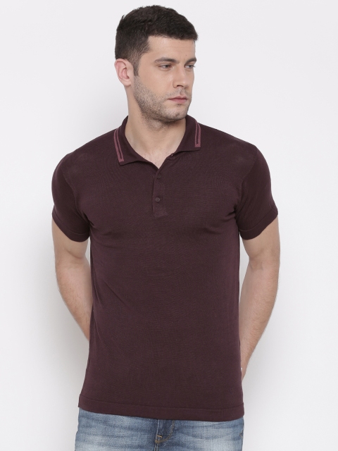 

Jack Jones Men Maroon Solid Polo Collar Pure Cotton T-shirt