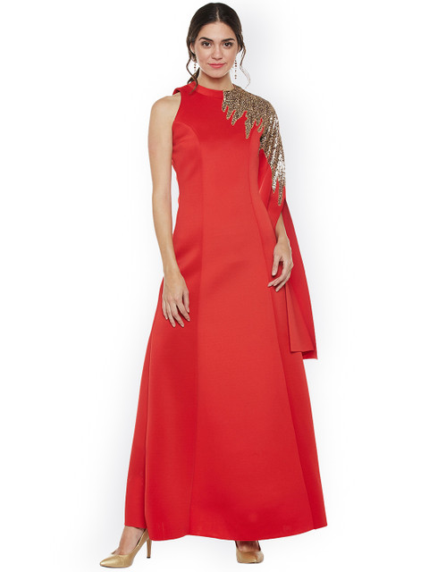 

Athena Women Red Embellished Maxi Dress