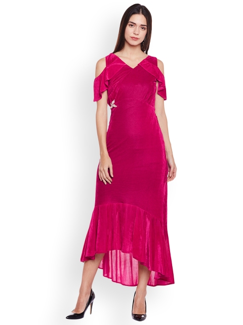 

Athena Women Pink Solid Velvet Finish Maxi Dress