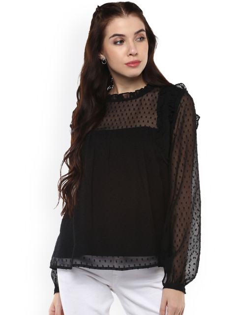 

Harpa Women Black Self-Design Top