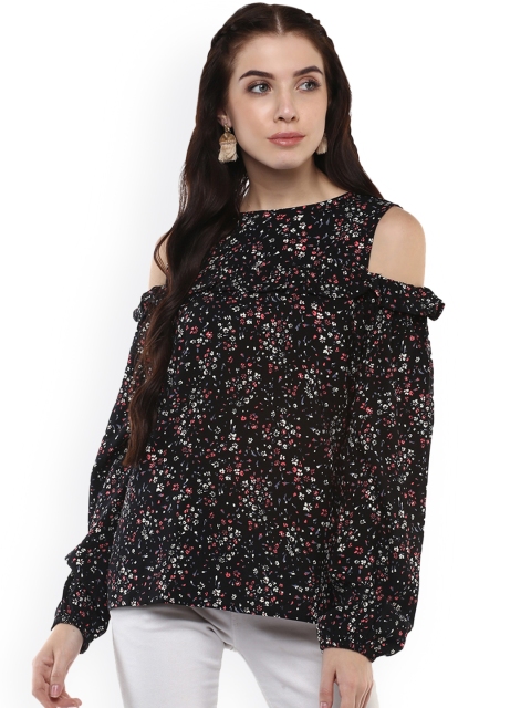 

Harpa Women Black Printed Cold Shoulder Top
