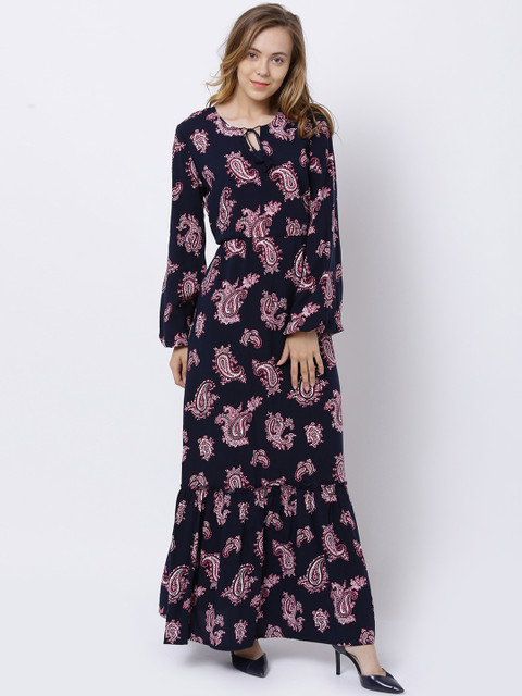 

Tokyo Talkies Women Navy Paisley Print Maxi Dress, Navy blue