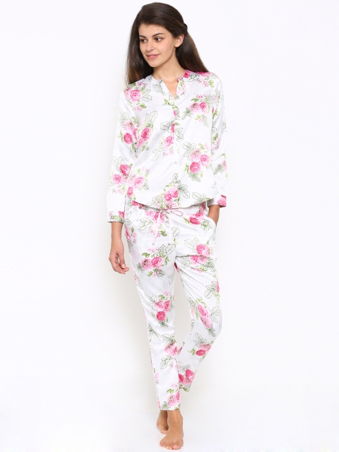 

Mystere Paris White & Pink Floral Print Lounge Set J103A