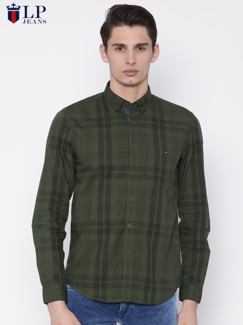 

Louis Philippe Jeans Men Olive Green Union Slim Fit Checked Casual Shirt