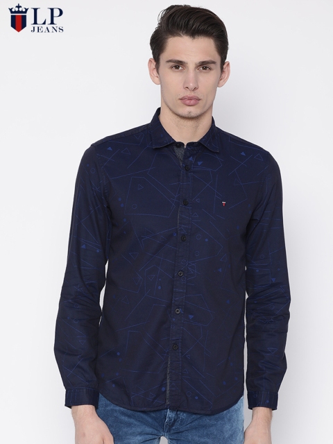 

Louis Philippe Jeans Men Navy Blue Union Slim Fit Printed Casual Shirt