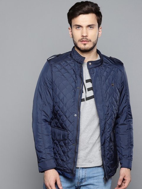 

Louis Philippe Men Navy Blue Solid Quilted Jacket