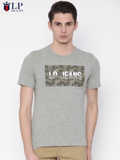 

Louis Philippe Jeans Men Grey Printed Round Neck Slim Fit T-shirt