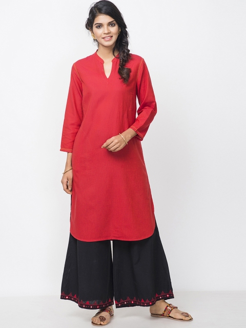 

Fabindia Women Red Self-Design Straight Kurta