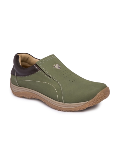 

Red Chief Men Olive Green Solid Leather Slip-On Sneakers