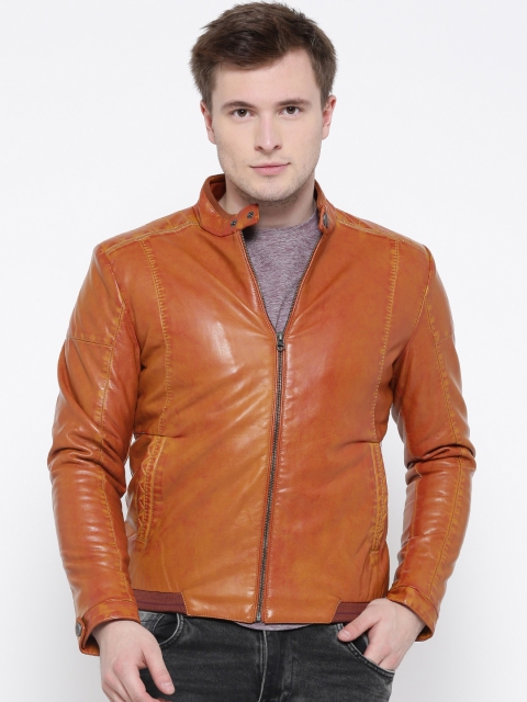 

Fort Collins Men Tan Brown Solid Biker Jacket