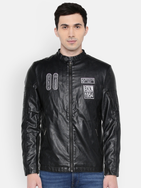 

Fort Collins Men Black Solid Biker Jacket