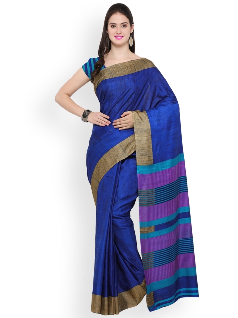 

Satrani Blue Silk Blend Solid Tussar Saree