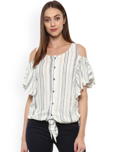

Taurus Women Off-White Striped Shirt Style Top