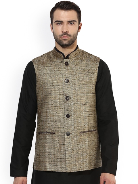 

KISAH Men Brown Patterned Nehru Jacket