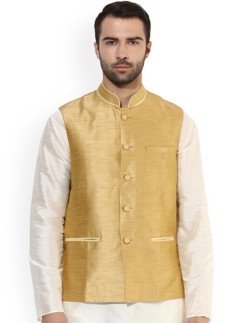 

KISAH Men Gold-Toned Patterned Nehru Jacket