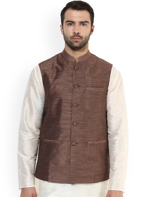 

KISAH Men Brown Patterned Nehru Jacket