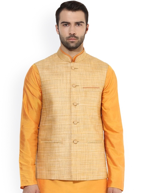 

KISAH Men Orange Patterned Nehru Jacket