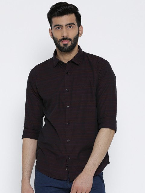 

Park Avenue Men Burgundy & Black Slim Fit Striped Casual Shirt
