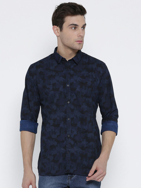 

Park Avenue Men Navy Slim Fit Printed Casual Shirt, Navy blue