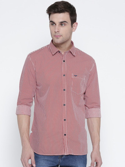 

Park Avenue Men Red & White Slim Fit Striped Casual Shirt