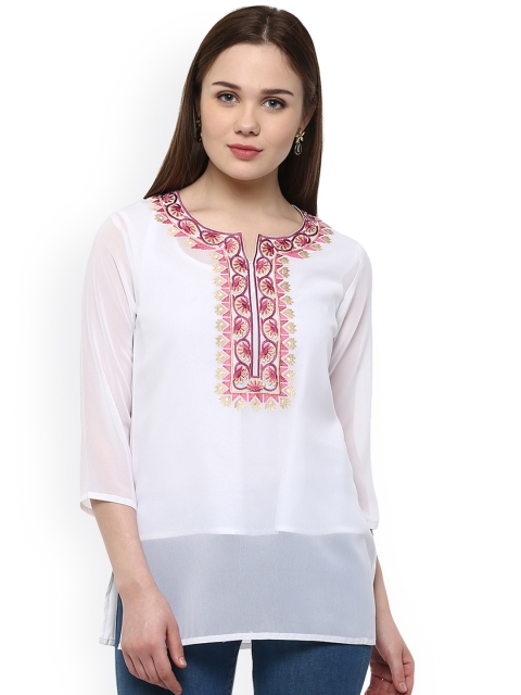 

Ruhanee White Embroidered Kurti