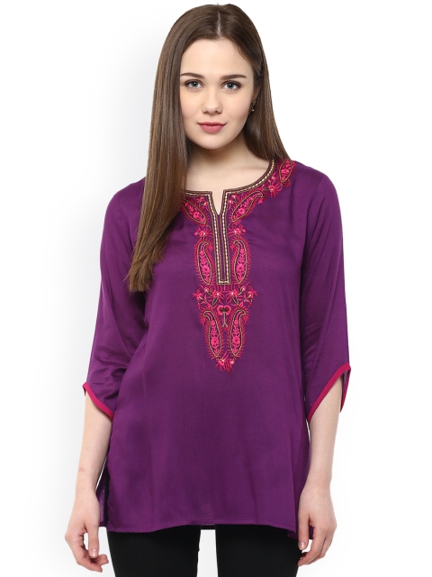 

Ruhanee Purple Embroidered Kurti