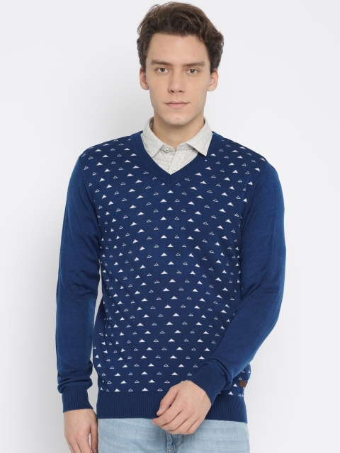 

Parx Men Blue Self Design Pullover