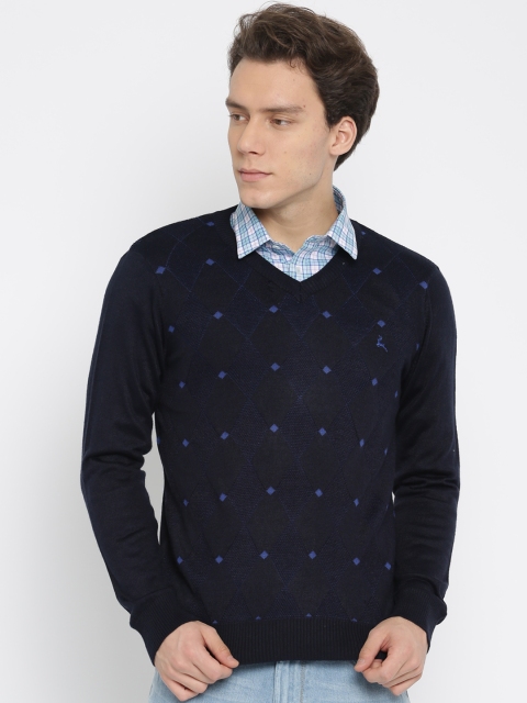 

Parx Men Navy Blue Self Design Sweater