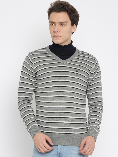 

Parx Men Grey & White Striped Sweater