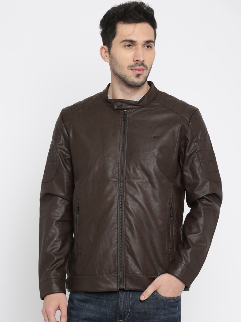 

Parx Men Brown Solid Biker Jacket