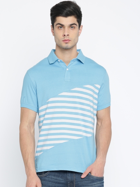 

Parx Men Blue Striped Polo Collar T-shirt