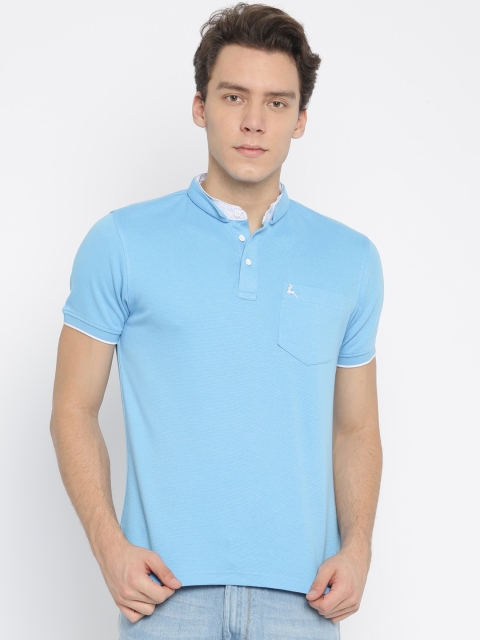 

Parx Men Blue Striped Henley Neck T-shirt