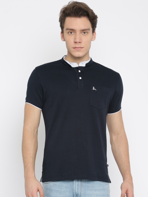 

Parx Men Navy Blue Striped Henley Neck T-shirt