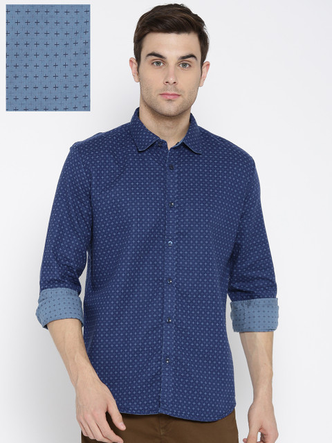 

Parx Men Blue Slim Fit Printed Reversible Casual Shirt