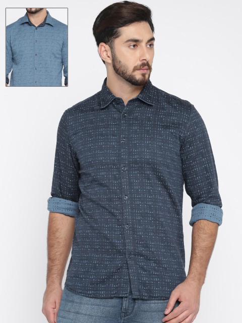 

Parx Men Navy Blue Slim Fit Self Design Casual Shirt