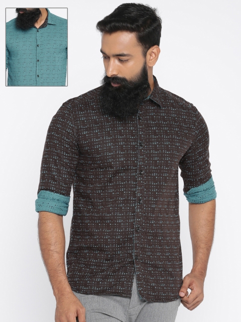 

Parx Men Brown & Blue Slim Fit Self Design Casual Shirt