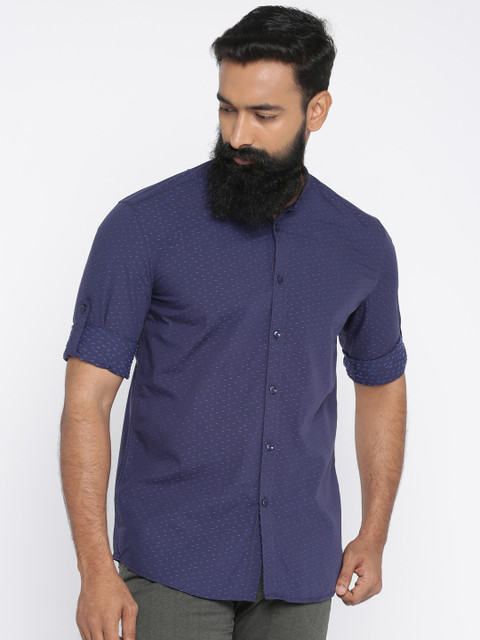 

Parx Men Blue Slim Fit Self Design Casual Shirt