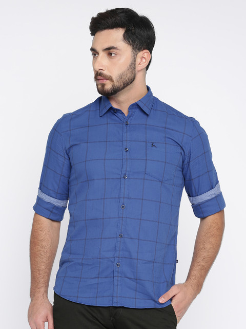 

Parx Men Blue Slim Fit Checked Casual Shirt