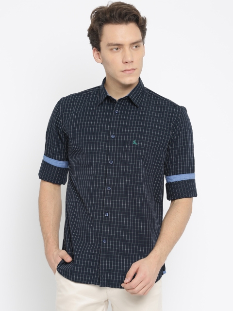 

Parx Men Navy Blue & White Slim Fit Checked Casual Shirt