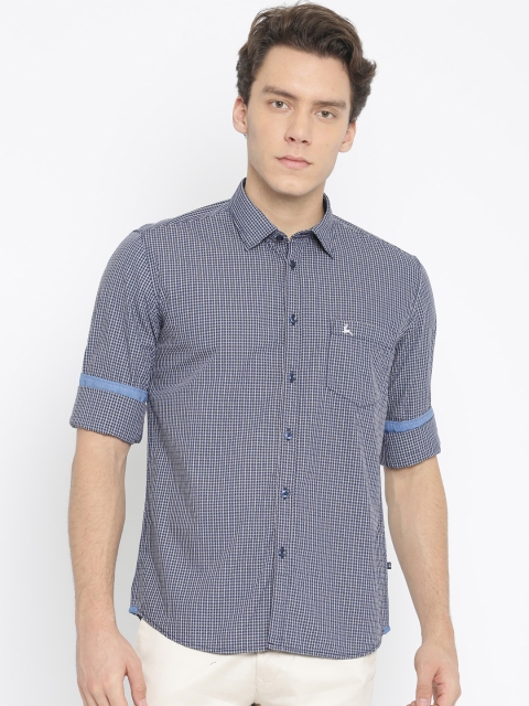 

Parx Men Navy Blue & White Slim Fit Checked Casual Shirt